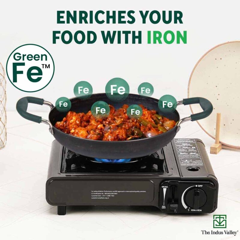 100% Pure Sheet Iron Kadai/ Jalebi/ Paella Pan, Silicone Cool Handles, Seasoned, Toxin-free, Induction, 25.4cm, 1.4L - Image 6