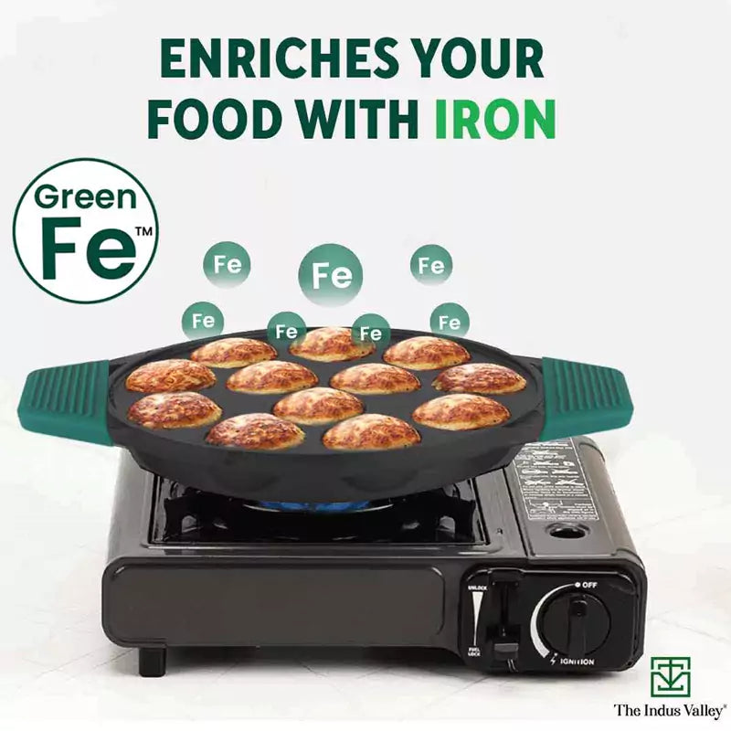 12 Pit/Cup CASTrong Cast Iron Paniyaram/Appe Pan, Pre-seasoned, Toxin-free, Free Cool Silicone Grip + Spatula, 21 cm, 2.2 kg - Image 5