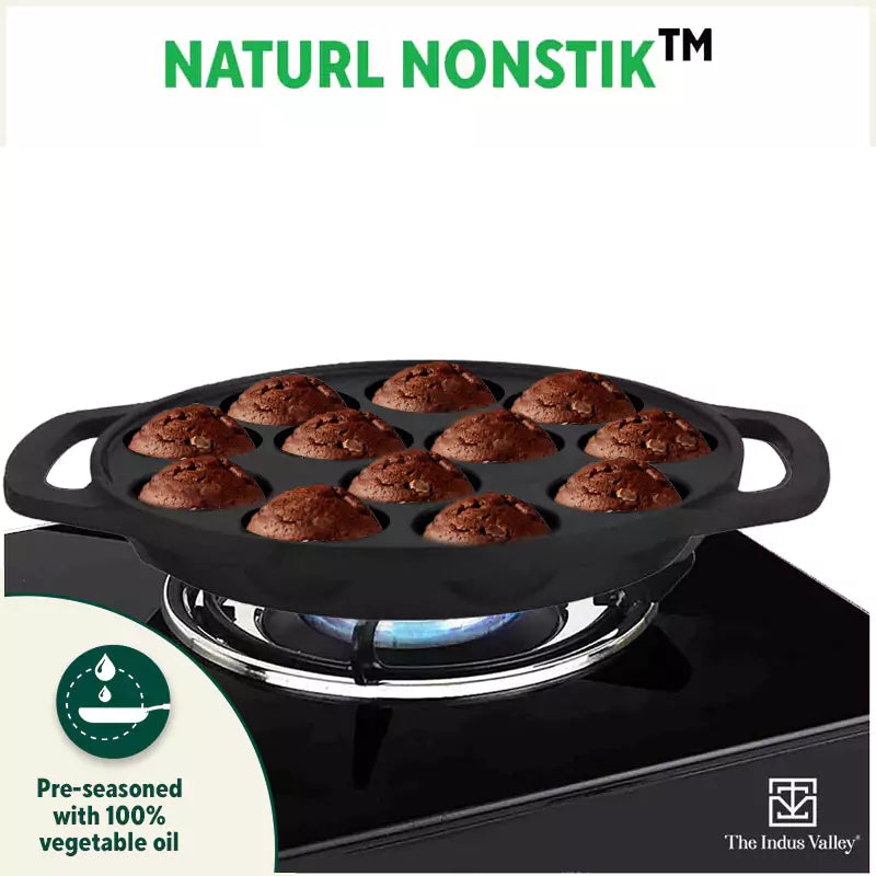 12 Pit/Cup CASTrong Cast Iron Kuzhi Paniyaram/Paddu Pan/Appe Maker, Pre-seasoned, 100% Pure, Toxin-free, Free Spatula, 21 cm, 2.2 kg - Image 8