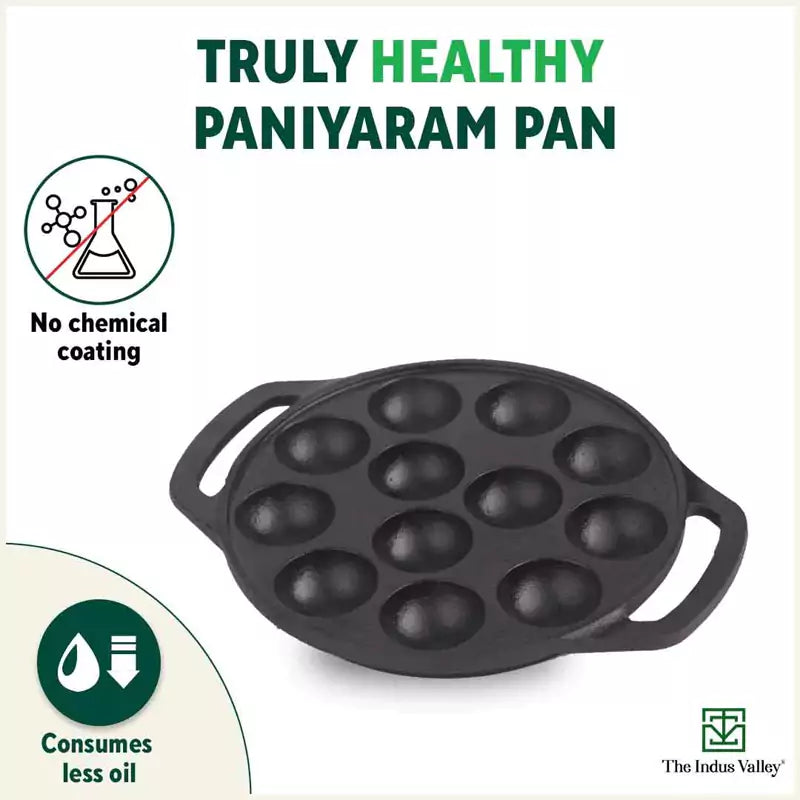 12 Pit/Cup CASTrong Cast Iron Paniyaram/Appe Pan, Pre-seasoned, Toxin-free, Free Cool Silicone Grip + Spatula, 21 cm, 2.2 kg - Image 4
