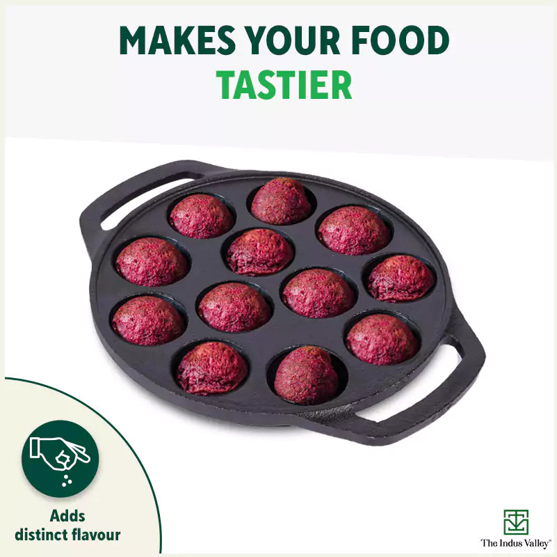 12 Pit/Cup CASTrong Cast Iron Kuzhi Paniyaram/Paddu Pan/Appe Maker, Pre-seasoned, 100% Pure, Toxin-free, Free Spatula, 21 cm, 2.2 kg - Image 4