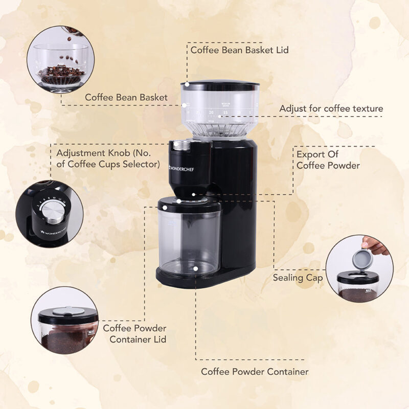 Wonderchef Renewed Regalia Electric Coffee Grinder | Burr Grinder with 31 Grinding Settings | Set Variable Coffee Grind Texture | Grind Beans for Espresso, Americano, Brew and more | 1 Year Warranty - Image 3