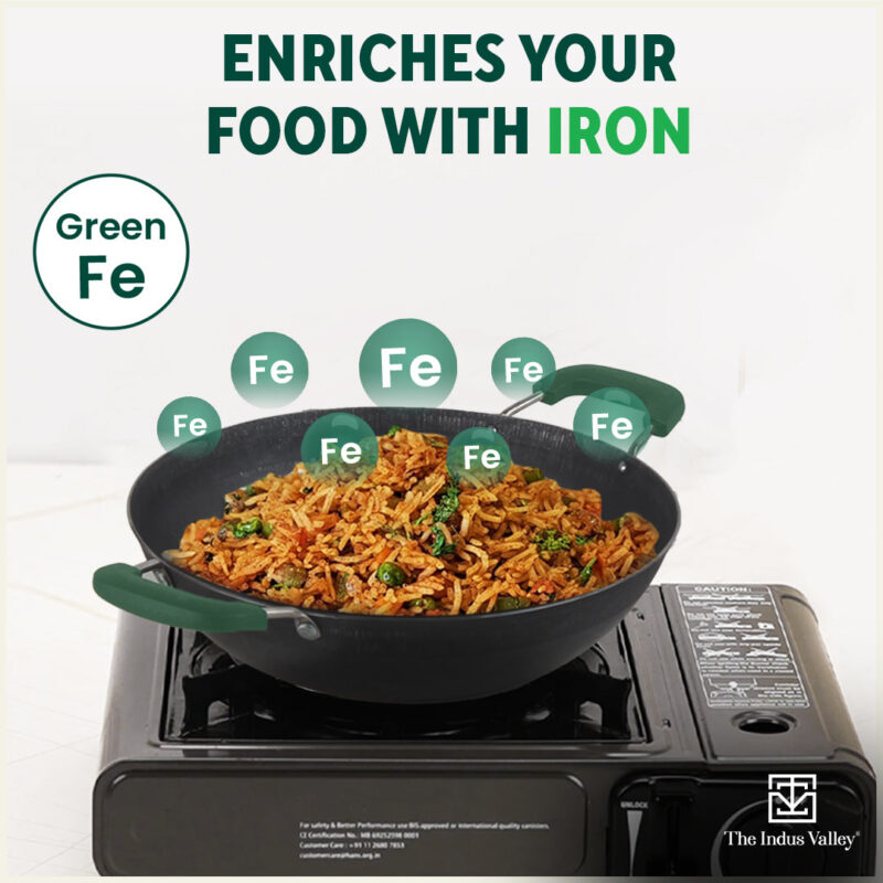 100% Pure Sheet Iron Kadai with Silicon Handle, Seasoned, Toxin-free - Image 2