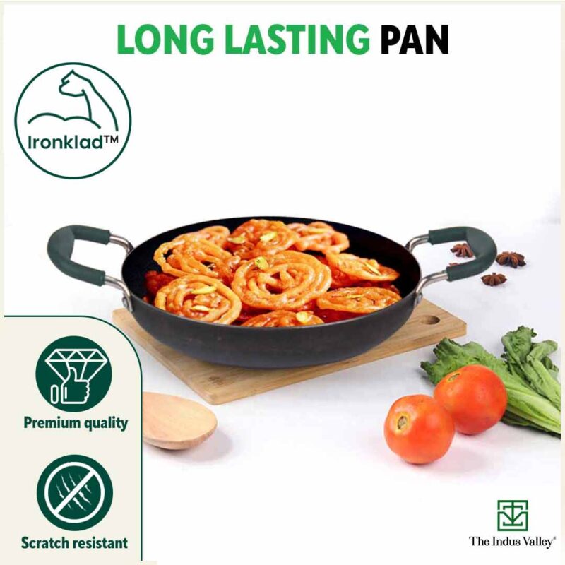 100% Pure Sheet Iron Kadai/ Jalebi/ Paella Pan, Silicone Cool Handles, Seasoned, Toxin-free, Induction, 25.4cm, 1.4L - Image 9