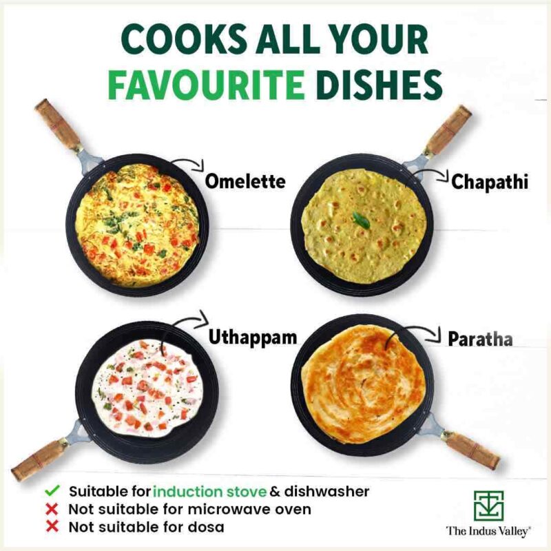 100% Pure Sheet Iron Tawa, Concave, Toxin-free, Seasoned, Wooden Handle, 25.5cm, 0.9kg - Image 11