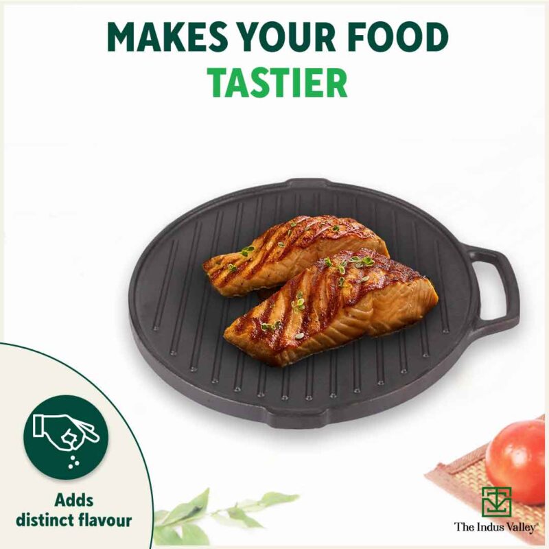 CASTrong Cast Iron 2-in-1 Griddle (Grill Pan + Tawa), Pre-seasoned, 100% Pure, Toxin-free, Induction, Round, 26cm, 2.1 Kg - Image 10