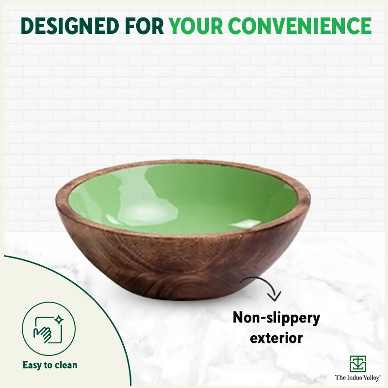 Ceramic Glazed Mango Wood Bowl - Image 5