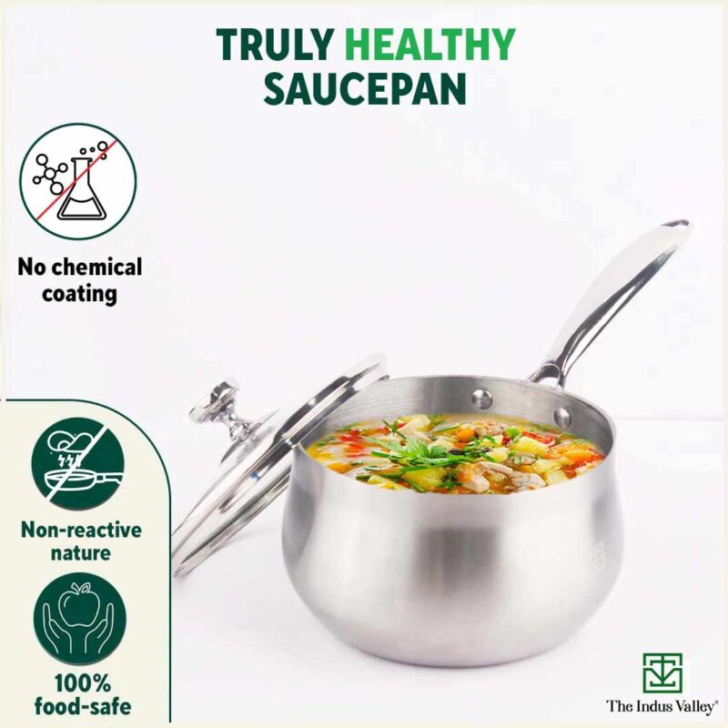 TurboCuk Tri-ply Stainless Steel Saucepan/ Milk/ Tea Pan+ Glass Lid, Premium Quality, 3 Layer Thick Body, 100% Toxin-free, Non-stick,  Induction & Gas, 1.5/3.5L - Image 7