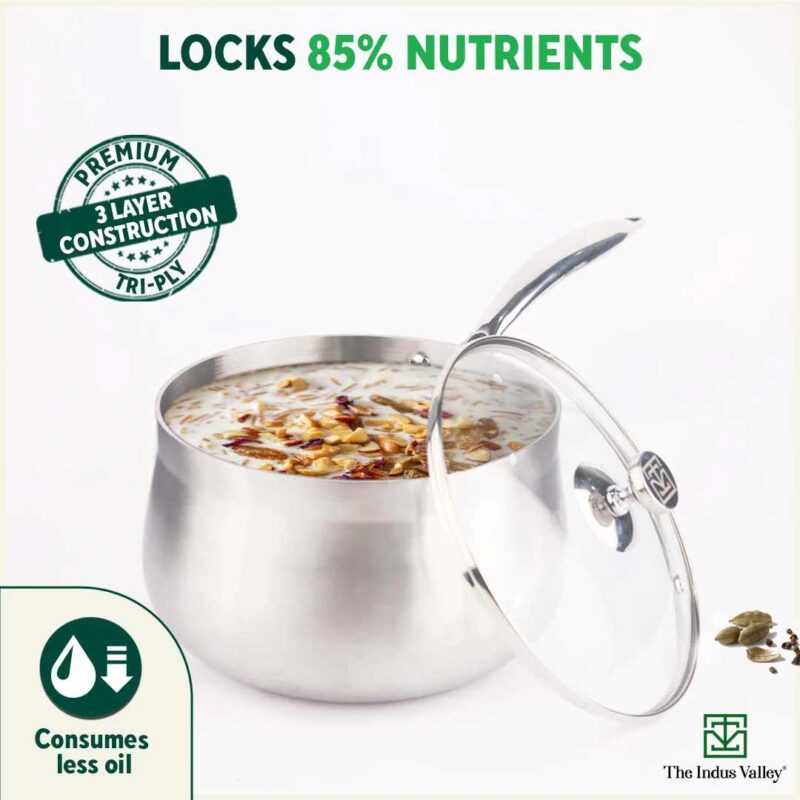 TurboCuk Tri-ply Stainless Steel Saucepan/ Milk/ Tea Pan+ Glass Lid, Premium Quality, 3 Layer Thick Body, 100% Toxin-free, Non-stick,  Induction & Gas, 1.5/3.5L - Image 3