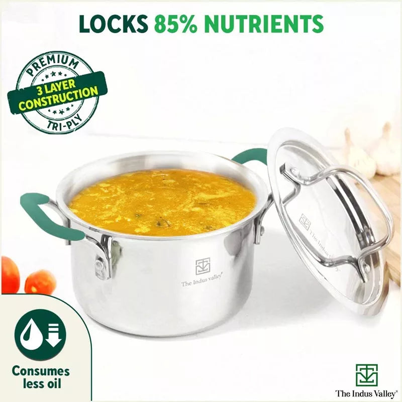 TurboCuk Tri-ply Stainless Steel Casserole/Biryani Cooking Pot, Premium Quality, 3 Layer Thick Body, Cool Silicone Handles, 100% Toxin-free, Non-stick, Induction & Gas, 1.4L - Image 5