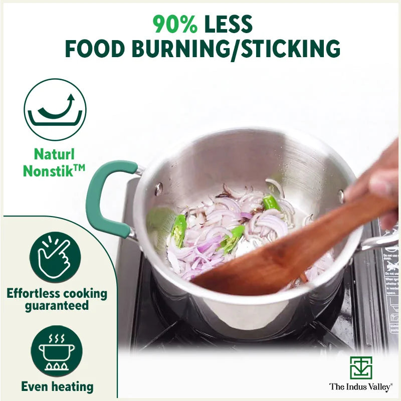 TurboCuk Tri-ply Stainless Steel Biryani Cooking Pot/Casserole, Premium Quality, 3 Layer Thick Body, Cool Silicone Handles, 100% Toxin-free, Non-stick, Induction & Gas, Free ₹110 Spatula, 2.9L - Image 3