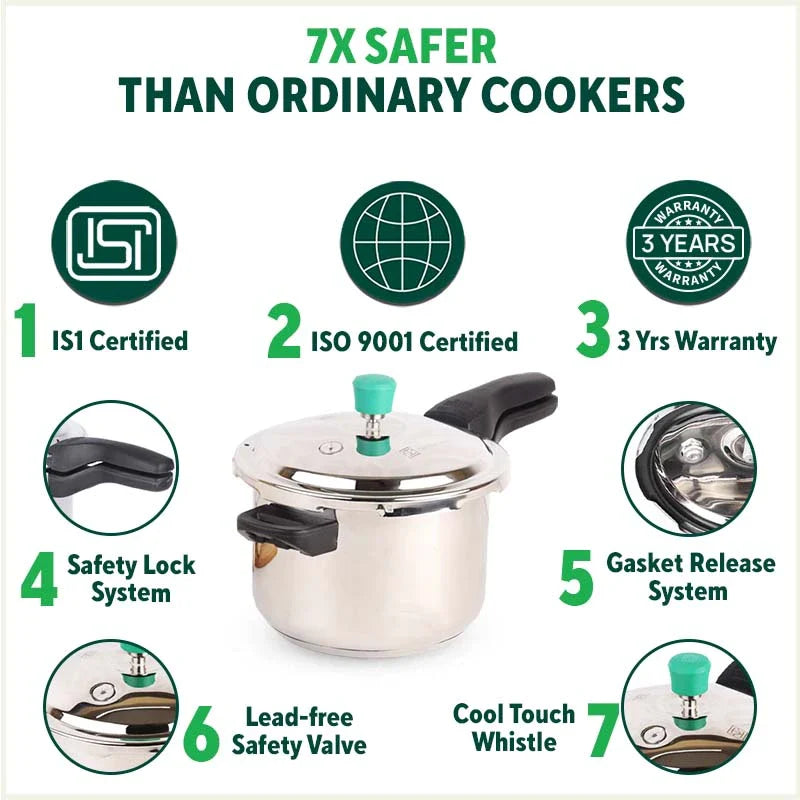 3L+ 4.5L QuicKooker Stainless Steel Pressure Cooker Combo+ Free ₹600 Wood Chopping Board, Premium Quality, Tri-ply (3 Layer) Heavy Bottom, 3Yr Warranty, ISI Certified, Induction & Gas - Image 6