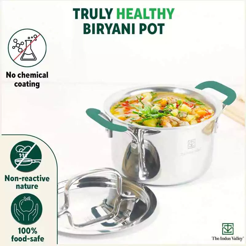 TurboCuk Tri-ply Stainless Steel Biryani Cooking Pot/Casserole, Premium Quality, 3 Layer Thick Body, Cool Silicone Handles, 100% Toxin-free, Non-stick, Induction & Gas, Free ₹110 Spatula, 2.9L - Image 2