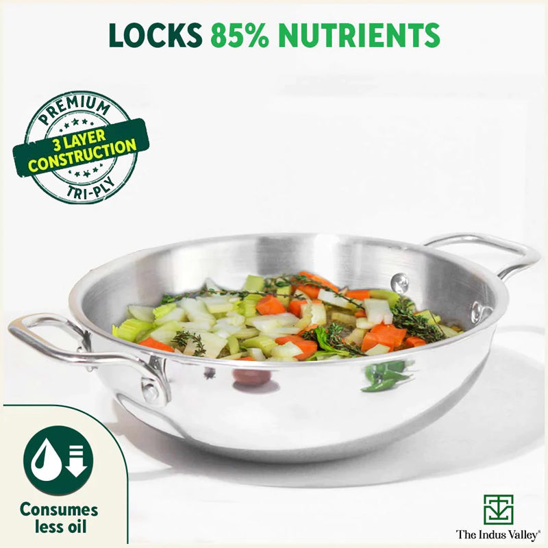 TurboCuk Tri-ply Stainless Steel Kadai, Premium 3 Layer Body, Induction, Non-stick, 1.7/2.7/4L - Image 7