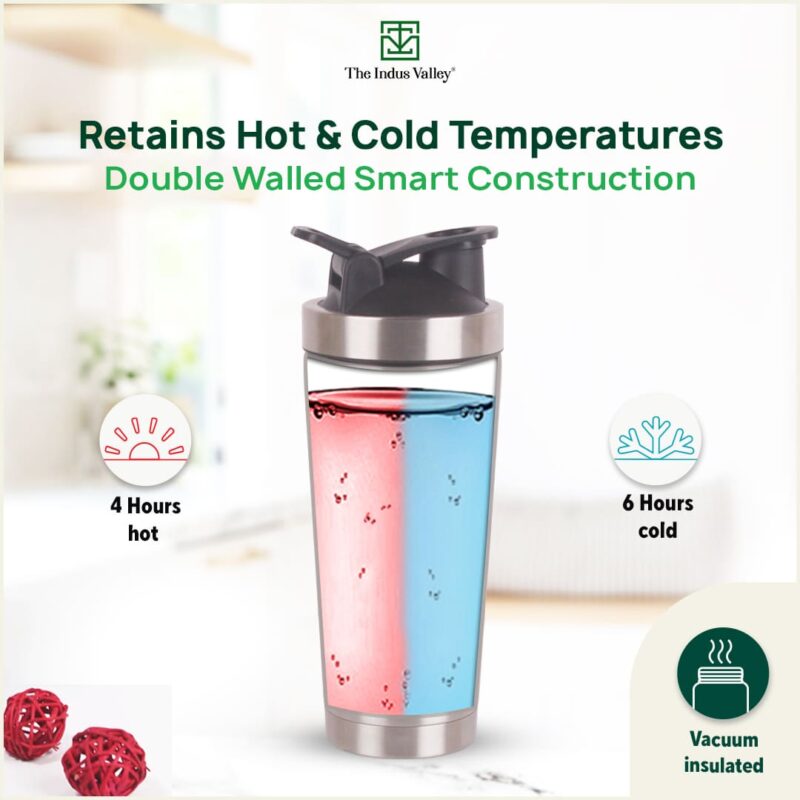 Vacuum Insulated Stainless Steel Gym Shaker Bottle with Steel Agitator for Pre/Post Workout, 750ml - Image 2