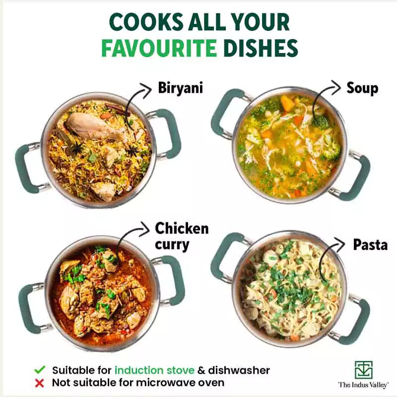 TurboCuk Tri-ply Stainless Steel Biryani Cooking Pot/Casserole, Premium Quality, 3 Layer Thick Body, Cool Silicone Handles, 100% Toxin-free, Non-stick, Induction & Gas, Free ₹110 Spatula, 2.9L - Image 6