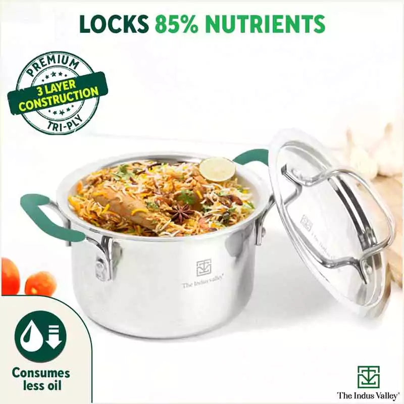 TurboCuk Tri-ply Stainless Steel Biryani Cooking Pot/Casserole, Premium Quality, 3 Layer Thick Body, Cool Silicone Handles, 100% Toxin-free, Non-stick, Induction & Gas, Free ₹110 Spatula, 2.9L - Image 7