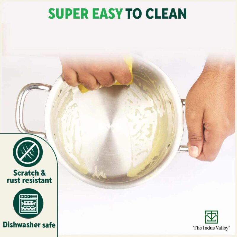 TurboCuk Tri-ply Stainless Steel Casserole/ Cooking Pot/ Sauce Pot+ Steel Lid, Premium Quality, 3 Layer Thick Body, 100% Toxin-free, Non-stick, Induction & Gas, 2.1L - Image 10