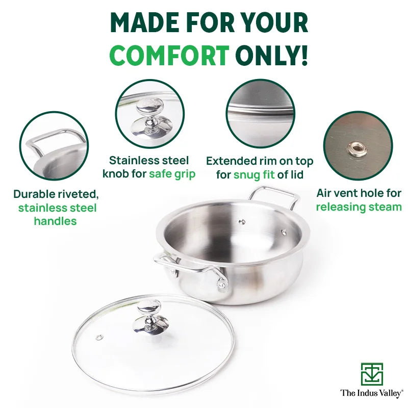 TurboCuk Tri-ply Biryani Cooking Pot/Casserole+ Glass Lid, Wide Handi Shape, Premium Quality, 3 Layer Thick Body, 100% Toxin-free, Non-stick, Induction & Gas, 2L - Image 5