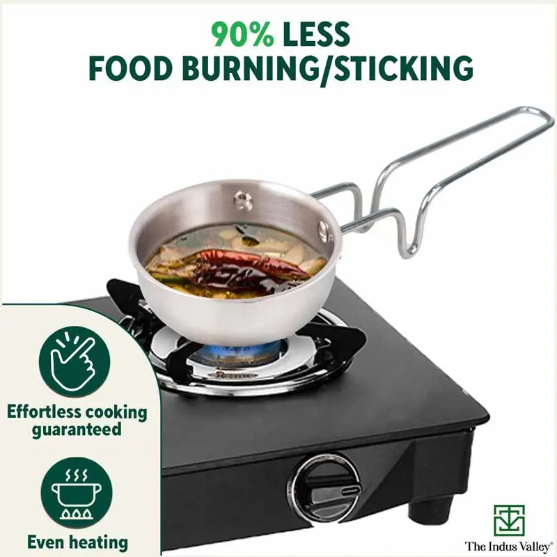 TurboCuk Triply Stainless Steel Tadka Pan for Spice Seasoning/Heating, Premium Quality, 3 Layer Thick Body, 100% Toxin-free, Non-stick, Induction & Gas, 12cm, 300ml - Image 5