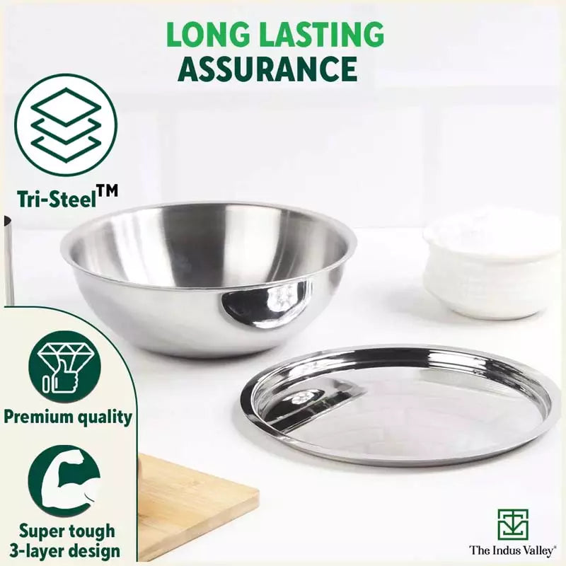 TurboCuk Tri-ply Stainless Steel Tasla/Tasra/ Patila+ Steel Lid, Cook & Serve, Premium Quality, 3 Layer Thick Body, 100% Toxin-free, Non-stick, Induction & Gas, 1.6/1.7/3.2L - Image 10