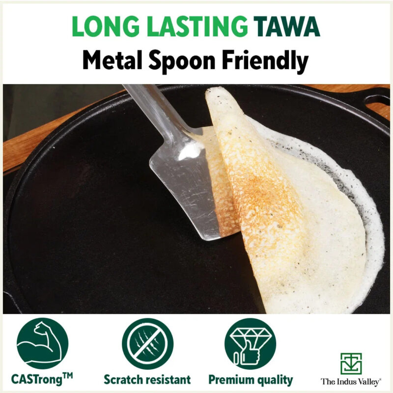 CASTrong Cast Iron Tawa, Silicon Handle,Pre-seasoned, Nonstick, 100% Pure, Toxin-free, Induction, 25.5cm, 2.2kg - Image 12