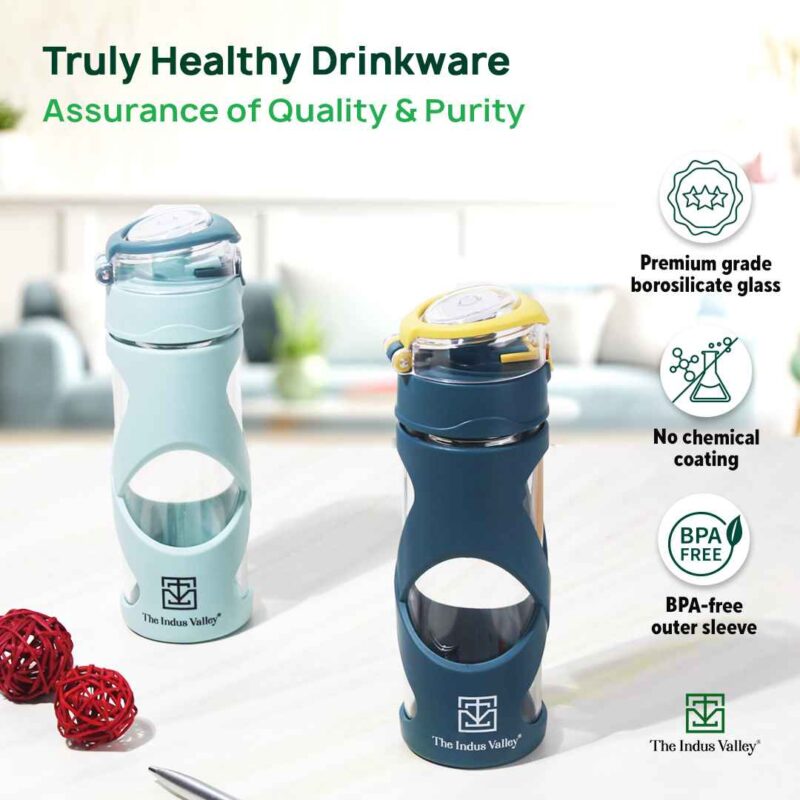 Premium Pro-hydro Borosilicate Glass Bottle | 500ml | Removable Filter | Dark blue, Light blue - Image 5