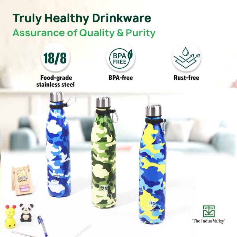 Premium Stainless Steel Camo Printed Vacuum Insulated Water Bottles, Cola Shaped, 1 Litre - Image 4