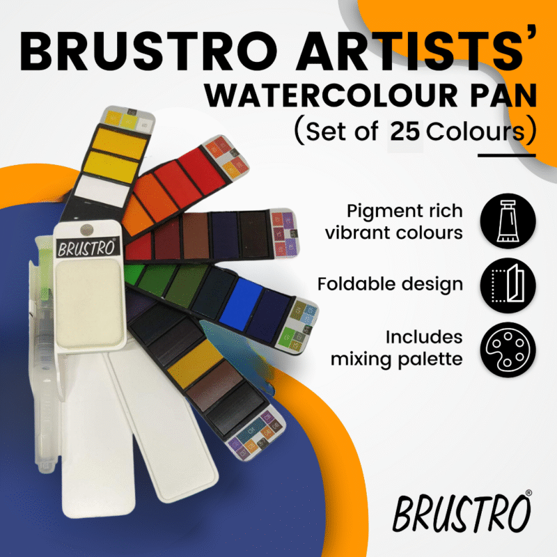 BRUSTRO Artists Watercolour Paint Pan Set of 25 with Artists Watercolour Paper 300 GSM, 25% Cotton, Color, Cold Pressed, A4 (Pack of 12), A3 (Pack of 6) & A5 (Pack of 24) - Image 3