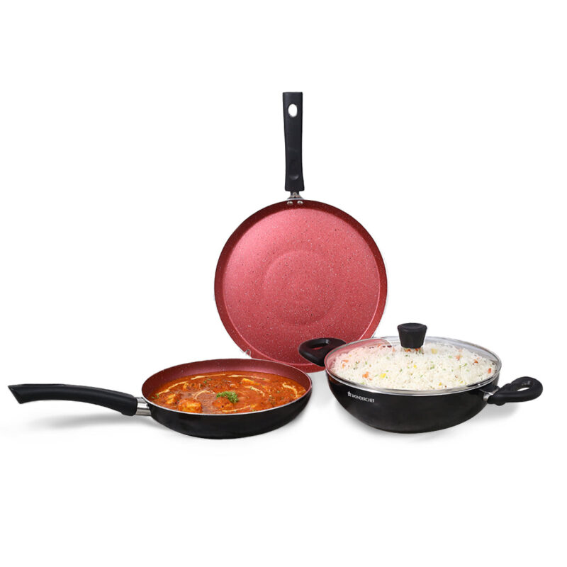 Galaxy Cookware 4 Piece Set | Kadhai with Lid, Fry Pan, Dosa Tawa | Induction Friendly | Cool Touch Bakelite Handles | Pure Grade Aluminium| PFOA Free| 2 Years Warranty | Brick Red - Image 7