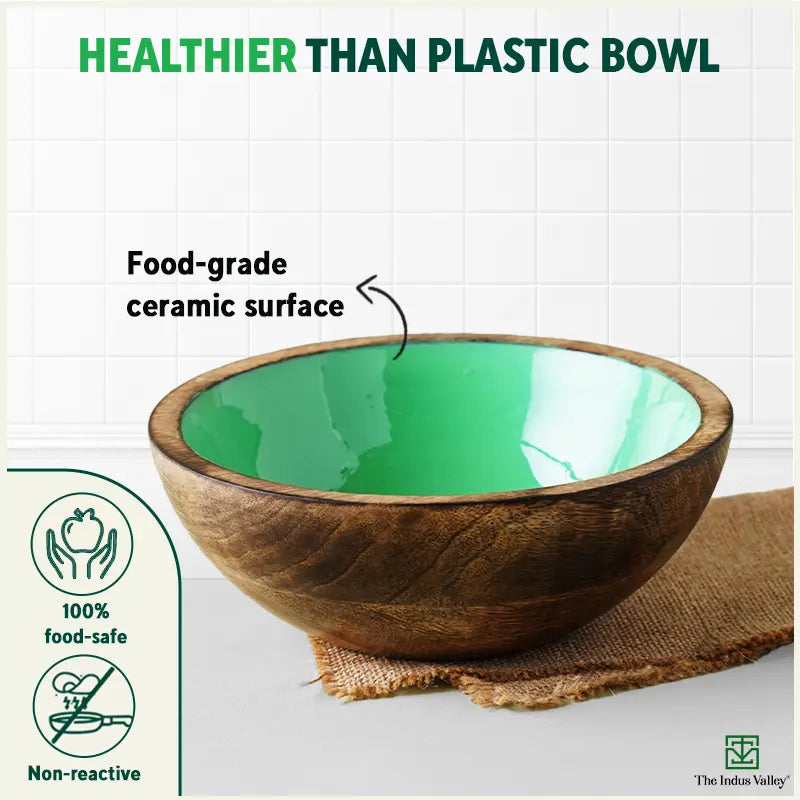 Ceramic Glazed Mango Wood Bowl - Image 2