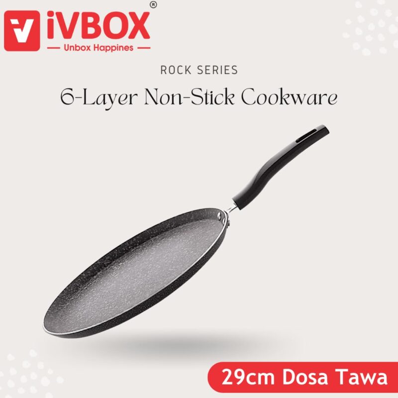 ivbox Rock-Series 29cm Dosa Tawa 3mm-Thick Non Stick (Induction and Gas Stove Compatible), 290 mm, Aluminium, Black - Image 4