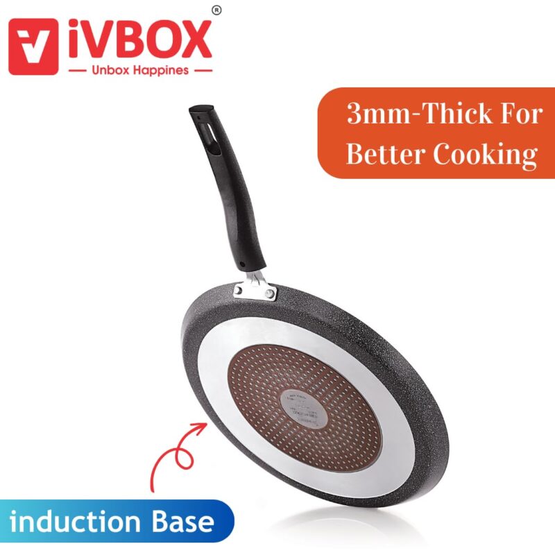 ivbox Rock-Series 29cm Dosa Tawa 3mm-Thick Non Stick (Induction and Gas Stove Compatible), 290 mm, Aluminium, Black - Image 3