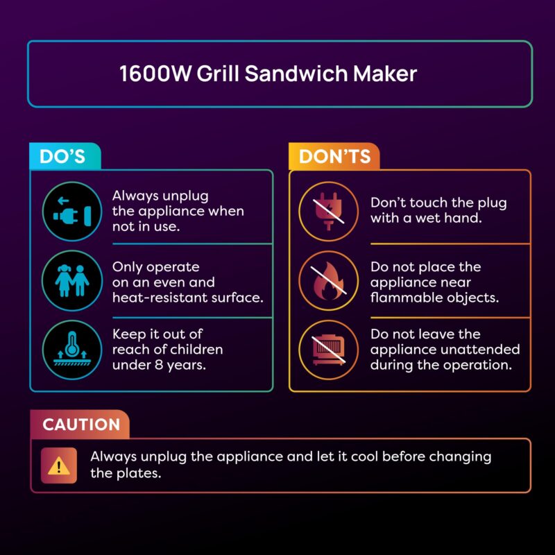 Wipro Elato BS204 1600 Watt Jumbo Ceramic Grill Sandwich Maker, Multi Heating Modes,180° Open Sandwich Griller, Non-Toxic BPA,PTFE,PFOA&PFAS Free, 2 Year Warranty, Large Bread Size for 2 Slices - Image 3