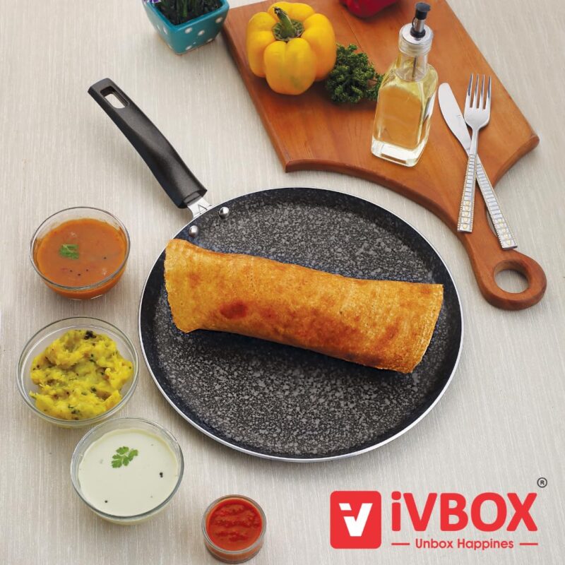 ivbox Rock-Series 29cm Dosa Tawa 3mm-Thick Non Stick (Induction and Gas Stove Compatible), 290 mm, Aluminium, Black - Image 6