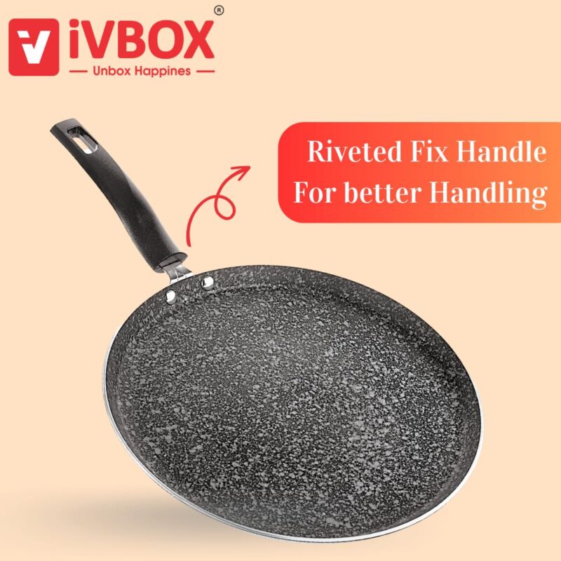 ivbox Rock-Series 29cm Dosa Tawa 3mm-Thick Non Stick (Induction and Gas Stove Compatible), 290 mm, Aluminium, Black - Image 2