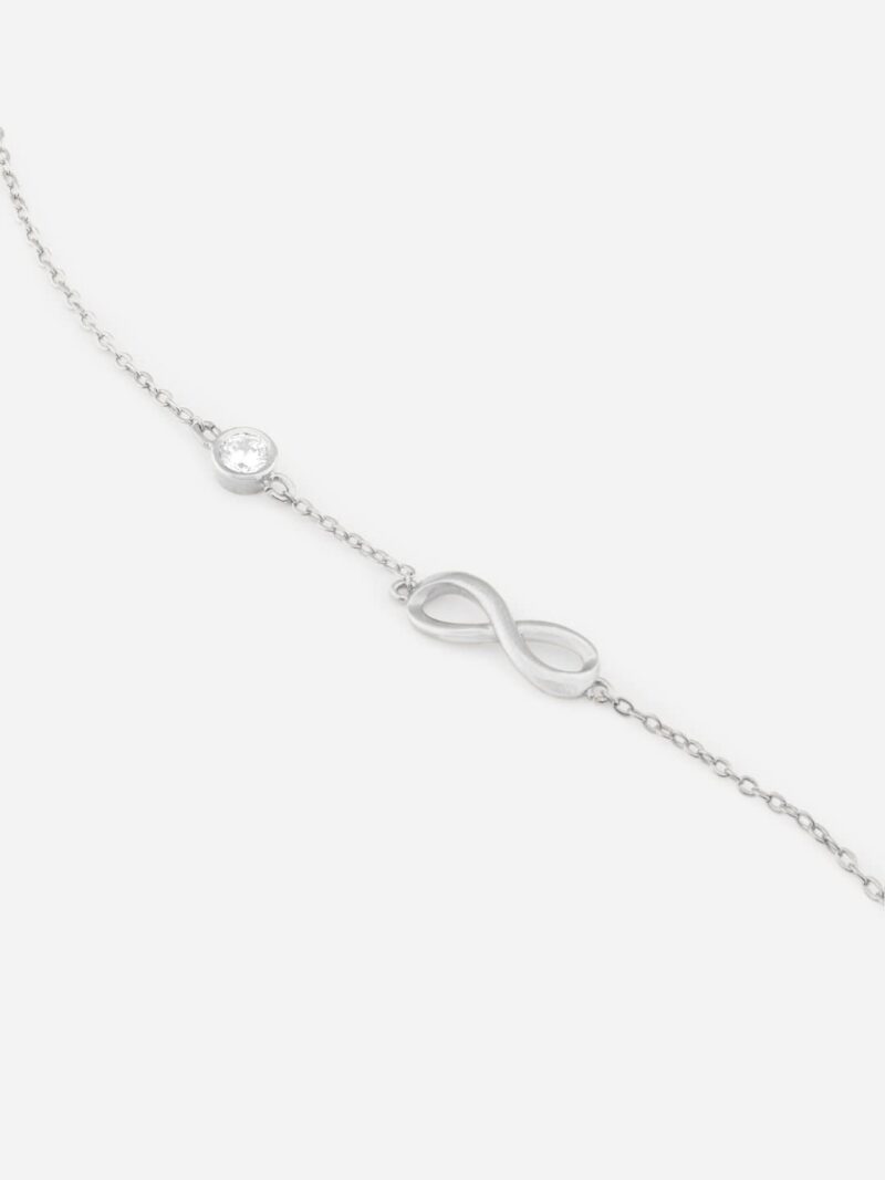 MINUTIAE Infinity Shape Anklet With Solitaire Crystal Diamonds Painjan Payal Leg Chain Foot Jewellery For Women and Girls (Silver) - Image 5