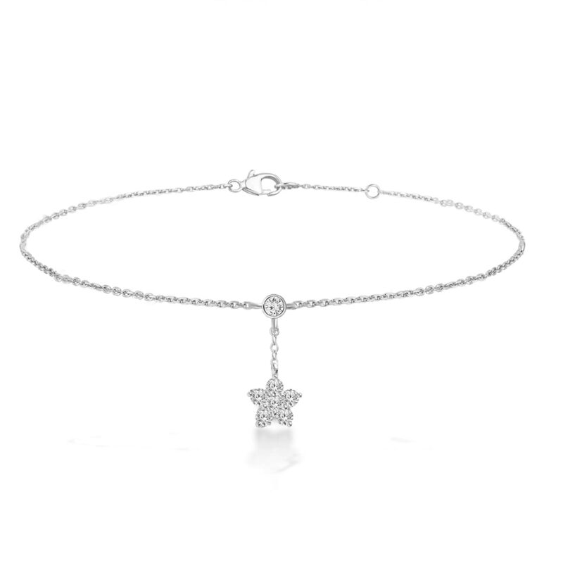 MINUTIAE Silver Plated Anklet Star Shape With Solitaire Crystal Painjan Payal For Women and Girls