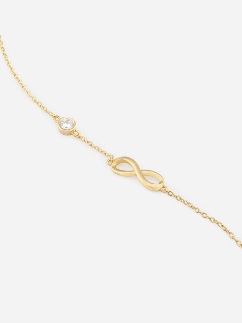 MINUTIAE Infinity Shape Anklet With Solitaire Crystal Diamonds Painjan Payal Leg Chain Foot Jewellery For Women and Girls (Gold) - Image 5