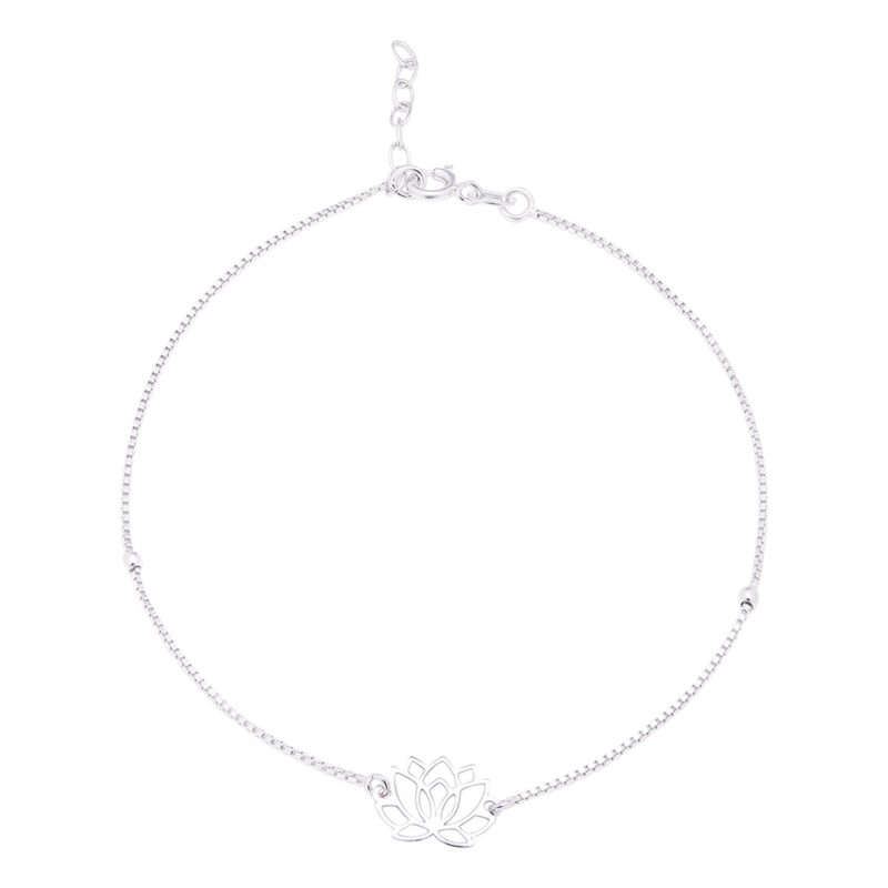 ZAVYA 925 Sterling Silver Designer Lotus Floral Rhodium Plated Adjustable Chain Anklet (Single) | Gift for Women & Girls | With Certificate of Authenticity & 925 Hallmark
