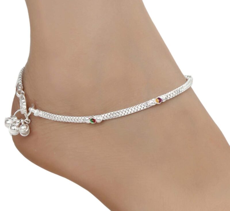 AanyaCentric Indian Traditional Ethnic White Metal Anklet Pair Silver Leg Bracelet For Women Payal Girls Kolusu - Image 4