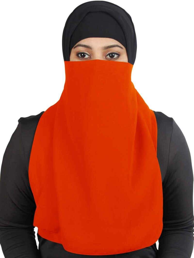 MyBatua Half Niqab Long Nose piece In Breathable Georgette, Wholesale Price, 1pc Face Veil NQ-002 (orange)