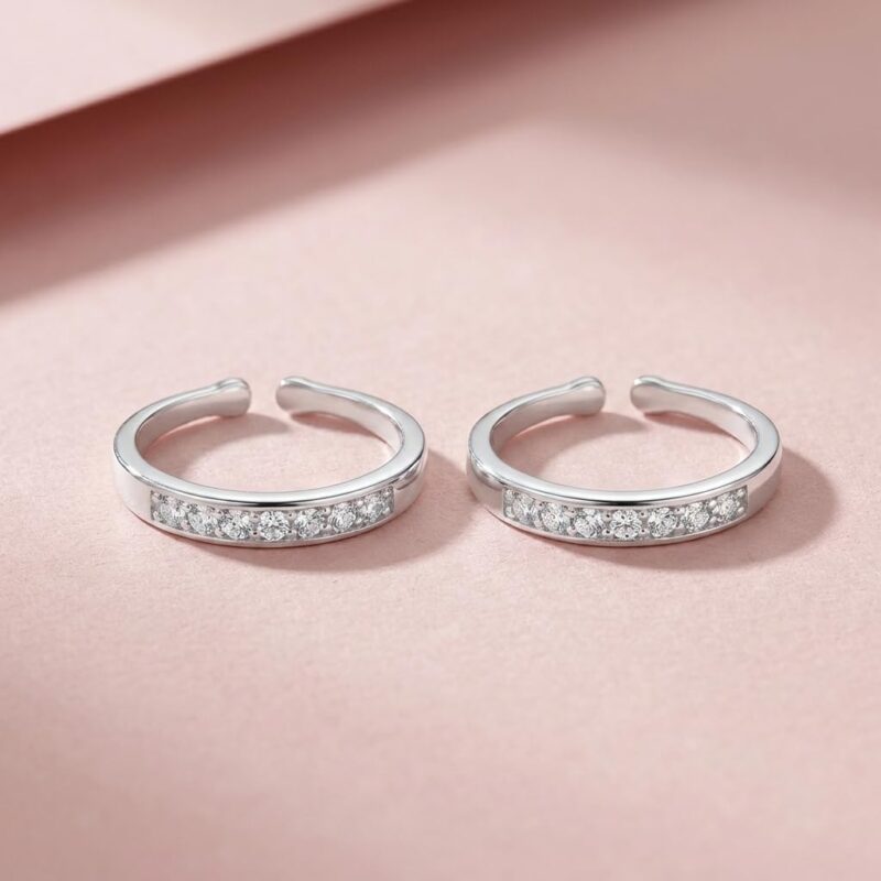 Parnika 925 Sterling Silver Toe Rings for Women | Adjustable Chandi Bichiya with CZ | Pure 92.5 Sterling Silver Leg Finger Rings | Everyday Wear | Certificate of Authenticity (1 Line White) - Image 4