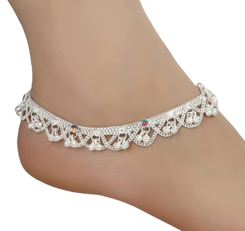 AanyaCentric White Metal Silver Plated Payal Anklet for Women Girls (Silver Plated/1 Pair) - Image 3