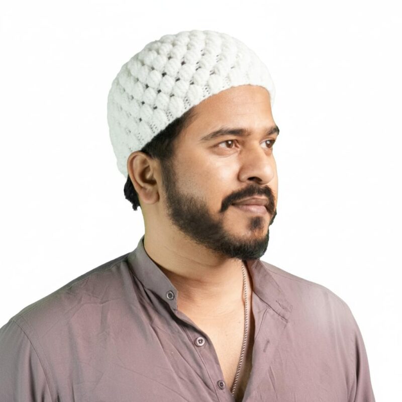 Angoora Style Handwoven Handmade Wool Prayer Cap Namaz Topi for Men Islamic Cap for namaz | Stylish | Pure White - Image 2