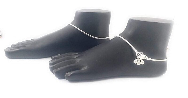 CUTE GOLD Thin Size Brass & Silver Plated Stylish Anklets Kolusu Silver Ghungroo Payal for Women (White) (10.5) - Image 2