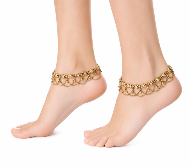 Shining Diva Fashion Traditional Antique Gold Plated Anklets for Women & Girls | Kundan Stone Ghungroo Payal Ethnic Bridal Jewellery for Wedding Party - Image 6