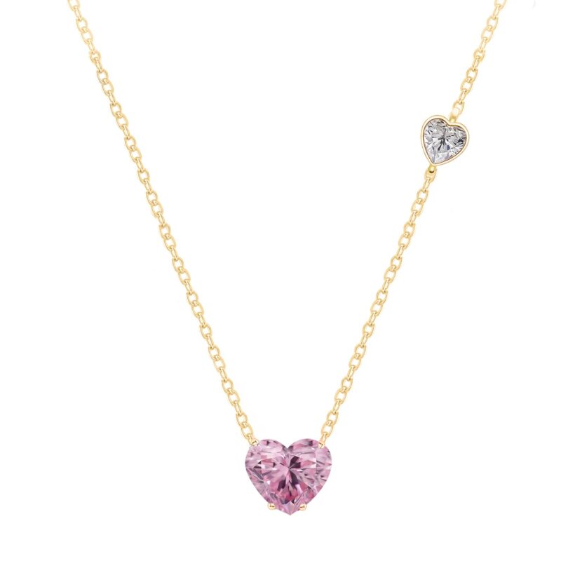 MINUTIAE Love Heart Shape With Pink & White Diam Gold Plated Pendant Necklace for Girls And Women with Extendable Chain