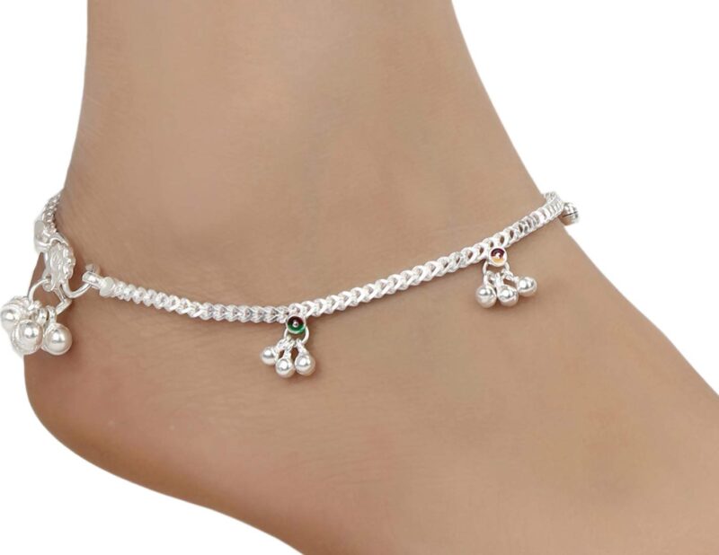 AanyaCentric Indian Traditional Ethnic White Metal Anklet Pair Silver Bracelet For Women Payal Girls Kolusu Anklets Stylish Oxidised - Image 4