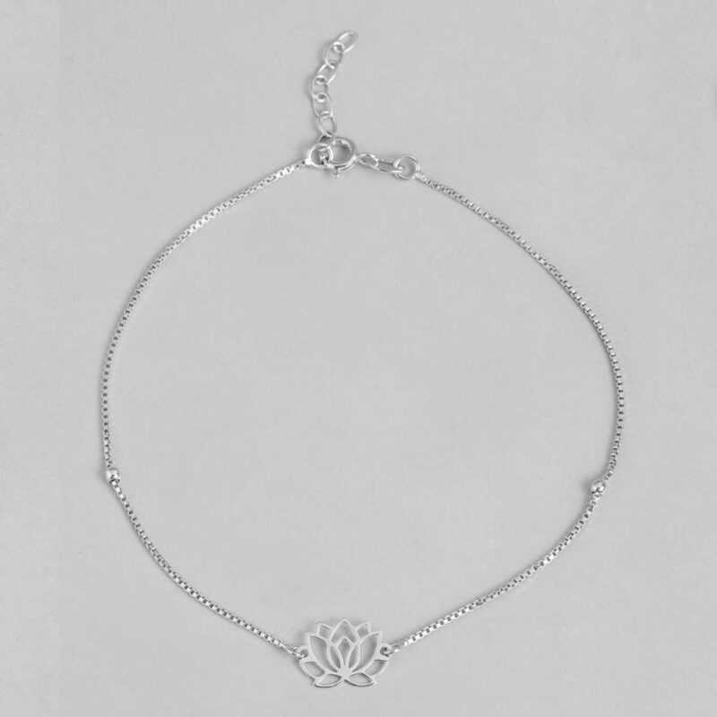 ZAVYA 925 Sterling Silver Designer Lotus Floral Rhodium Plated Adjustable Chain Anklet (Single) | Gift for Women & Girls | With Certificate of Authenticity & 925 Hallmark - Image 4